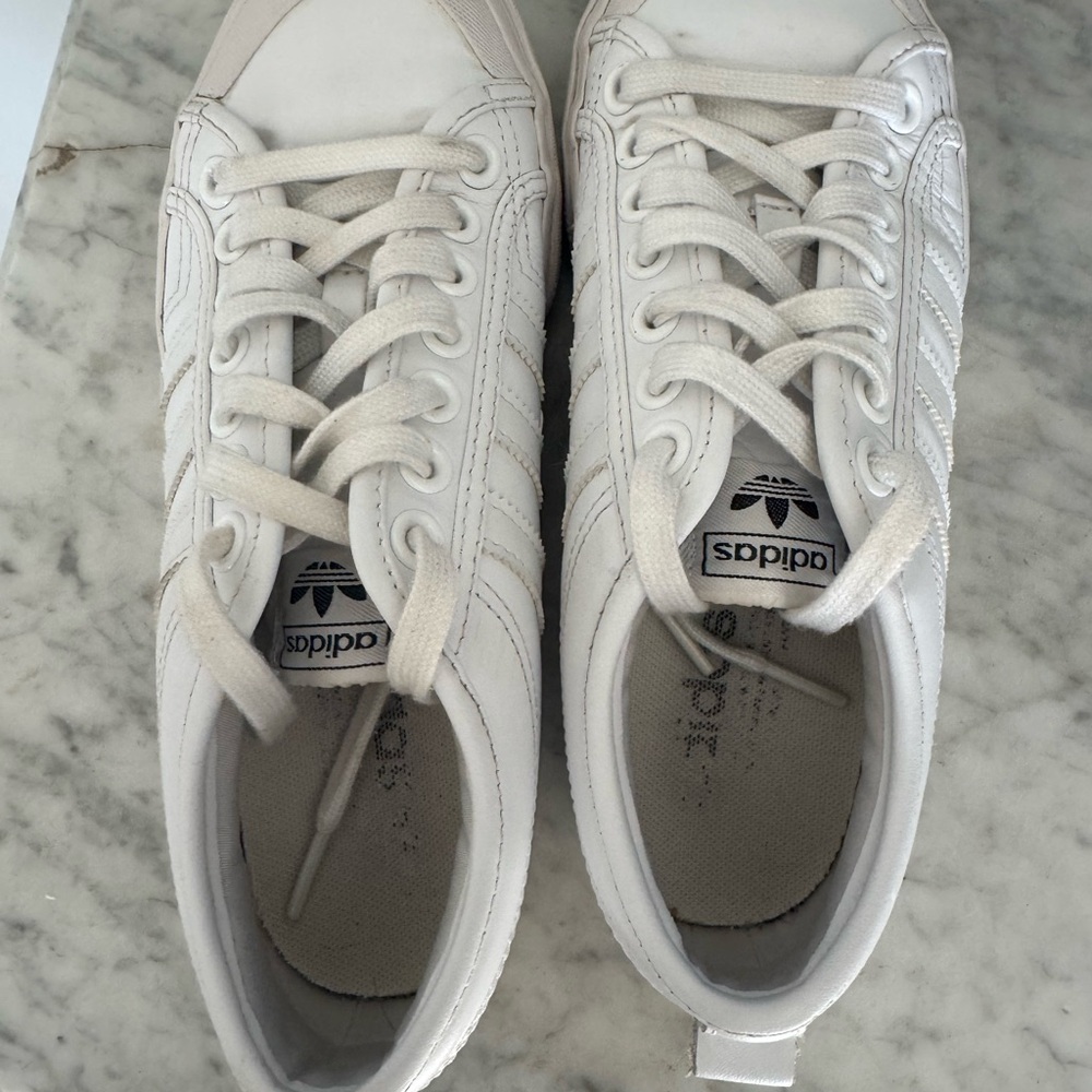 adidas Women's Nizza White Leather Platform Y2K Monochrome Sneakers Size 8 - Picture 3 of 9